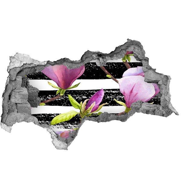 3D Wandtattoos Mauerdurchbruch Blumen auf gestreiftem Hintergrund
