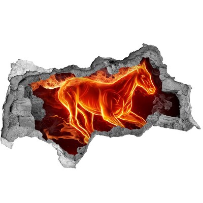 Wandtattoos Mauerdurchbruch Brennendes Pferd in einem Loch in der Wand