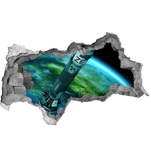 3D Wandtattoos Mauerdurchbruch Rakete im Weltraum