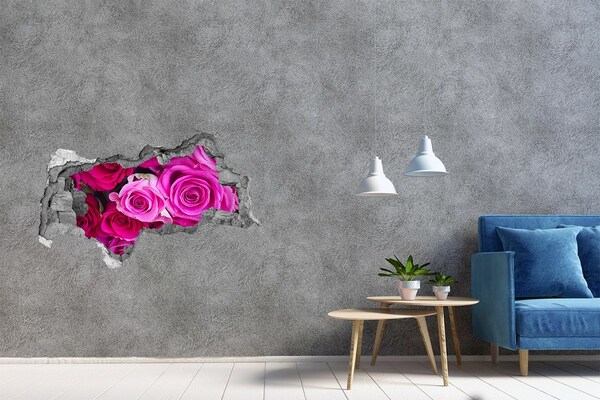 Wandbilder 3D Mauerdurchbruch Rosen in einem Loch in der Wand