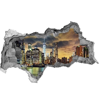3D Wandtattoos Mauerdurchbruch New Yorker Skyline bei Nacht