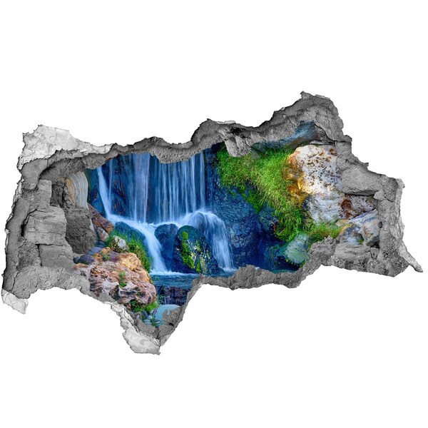 Wandbilder 3D Mauerdurchbruch Ein Wasserfall in grüner Umgebung