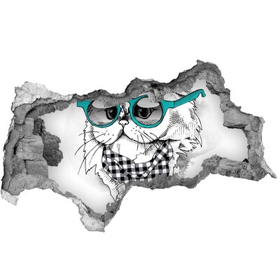 Wandbilder 3D Mauerdurchbruch Stilvolle Katze mit Brille