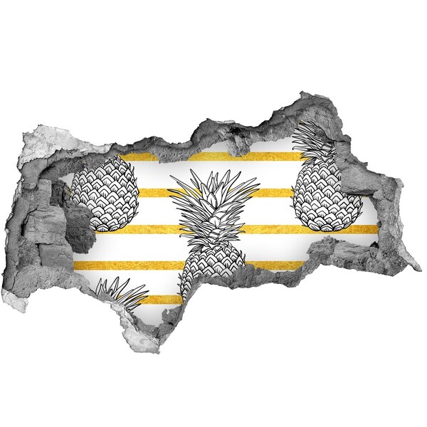 Wandtattoos Mauerdurchbruch Ananas auf goldenem Streifenhintergrund