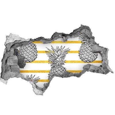 Wandtattoos Mauerdurchbruch Ananas auf goldenem Streifenhintergrund