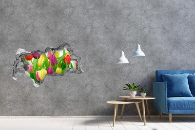 Wandbilder 3D Mauerdurchbruch Ein Blumenparadies mit Tulpen