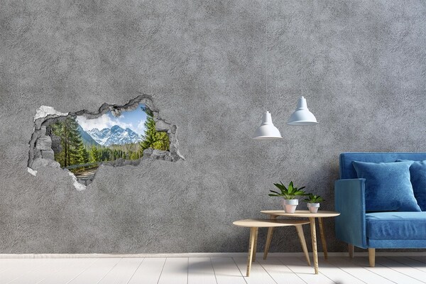 Wandbilder 3D Mauerdurchbruch Berglandschaft hinter dem Loch in der Wand