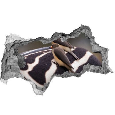 Wandbilder 3D Mauerdurchbruch Vögel auf dem Rücken eines Zebras