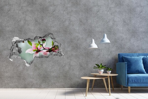 3D Wandtattoos Mauerdurchbruch Magnolienblüten an einer beschädigten Mauer