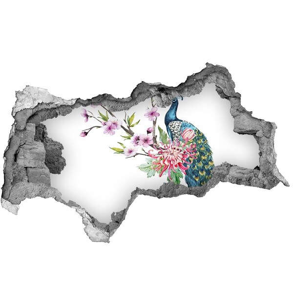 Mauerdurchbruch Aufkleber Pfau zwischen Blumen
