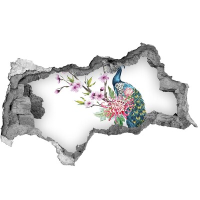 Mauerdurchbruch Aufkleber Pfau zwischen Blumen
