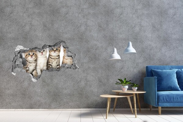 3D Wandtattoos Mauerdurchbruch Das Katzentrio hinter dem Loch in der Wand