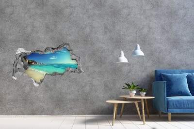 3D Wandtattoos Mauerdurchbruch Karibischer Strand durch ein Loch in der Wand