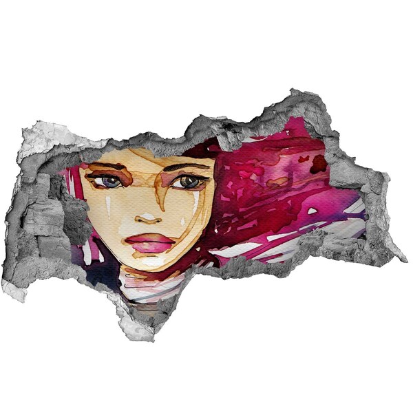 3D Wandtattoos Mauerdurchbruch Porträt mit rosa Akzenten