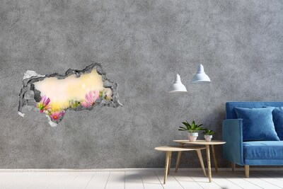 3D Wandtattoos Mauerdurchbruch Eine Blumenlandschaft hinter einem Loch in der Wand