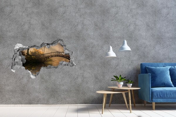 Wandbilder 3D Mauerdurchbruch Eine Brücke in einem nebligen Park