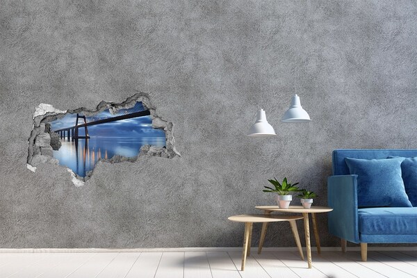 Wandbilder 3D Mauerdurchbruch Eine Brücke über das Wasser in einer nächtlichen Szene