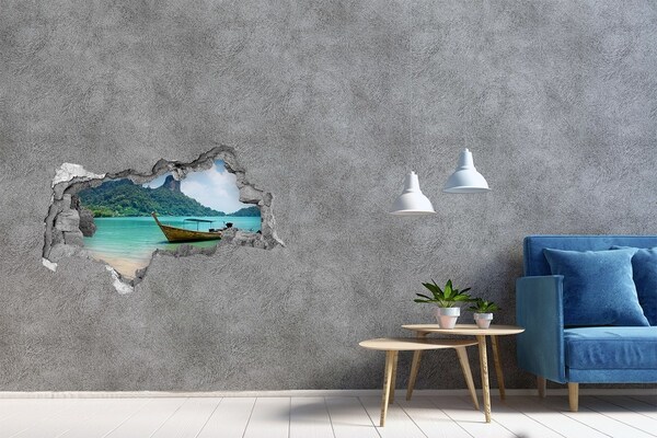 Mauerdurchbruch Aufkleber Paradiesstrand mit einem Boot