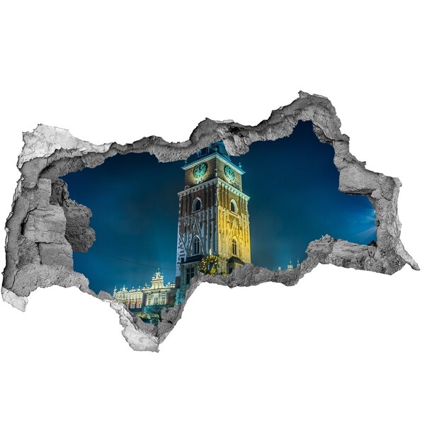 Wandbilder 3D Mauerdurchbruch Uhrturm in Krakau