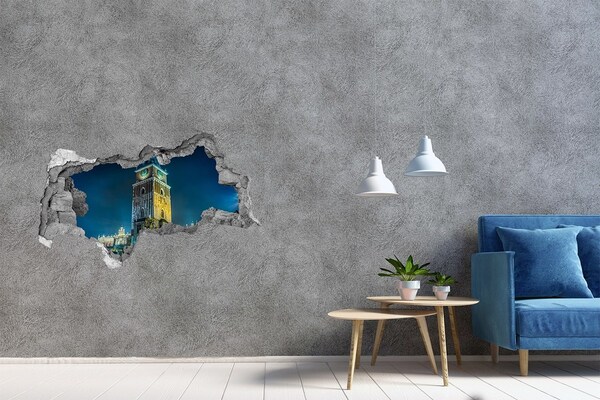 Wandbilder 3D Mauerdurchbruch Uhrturm in Krakau