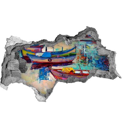 Wandbilder 3D Mauerdurchbruch Malerische Boote auf dem Wasser