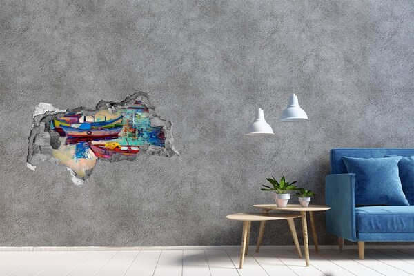 Wandbilder 3D Mauerdurchbruch Malerische Boote auf dem Wasser