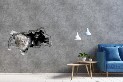 Wandbilder 3D Mauerdurchbruch Löwenzahn im schwarzen Raum