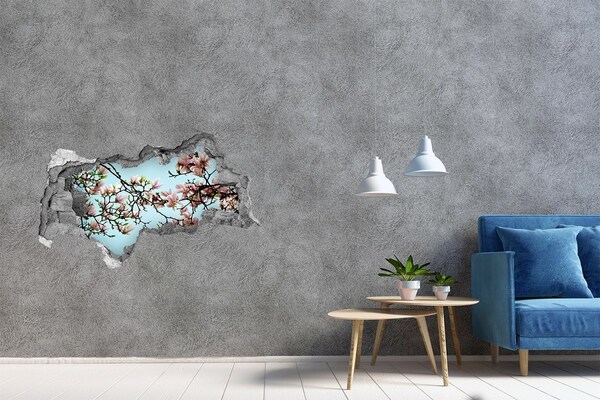 3D Wandtattoos Mauerdurchbruch Frühlingsmagnolien am blauen Himmel