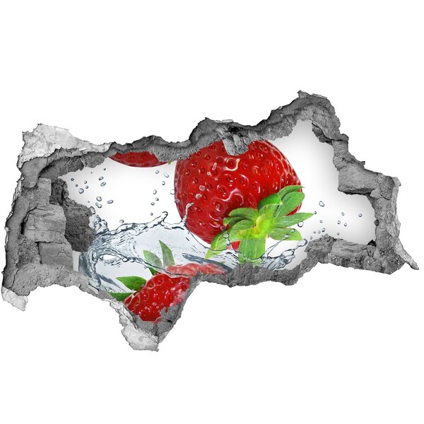 3D Wandtattoos Mauerdurchbruch Saftige Erdbeeren in einer Wasserexplosion