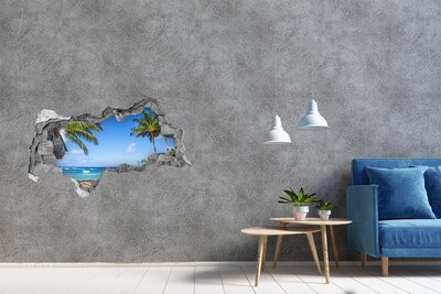 3D Wandtattoos Mauerdurchbruch Karibischer Strand durch ein Loch in der Wand
