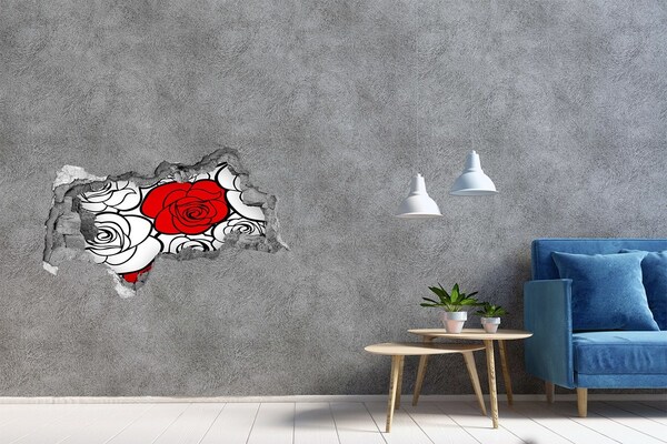 3D Wandtattoos Mauerdurchbruch Rote Rosen in einem Loch in der Wand