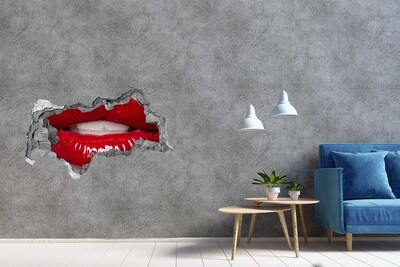 3D Wandtattoos Mauerdurchbruch Rote Lippen in einem Loch in der Wand