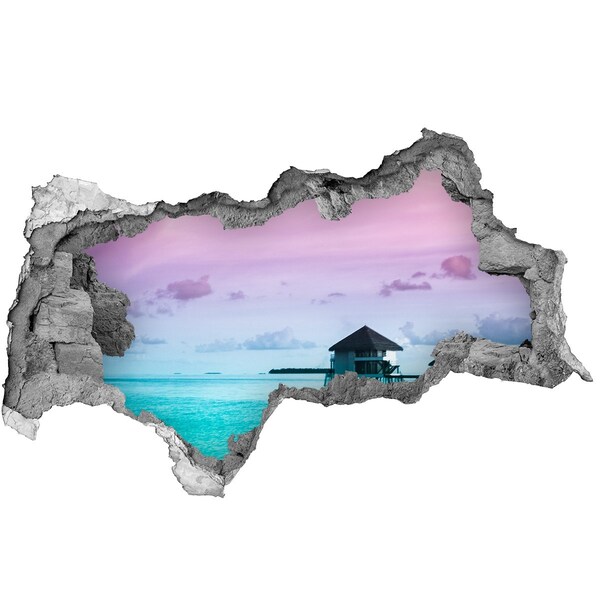 Wandbilder 3D Mauerdurchbruch Eine tropische Oase am Wasser