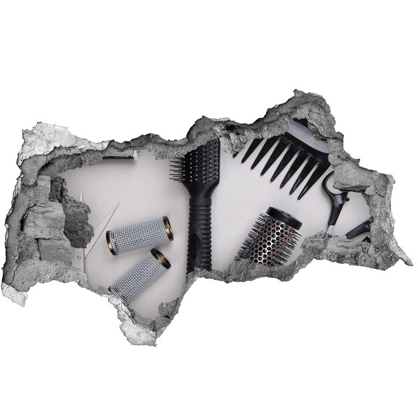 3D Wandtattoos Mauerdurchbruch Friseurzubehör in einem kleinen Ladenlokal