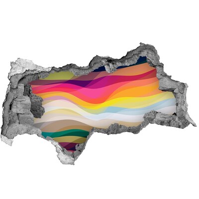 3D Wandtattoos Mauerdurchbruch Farbenfrohe Wellen vor Betonhintergrund