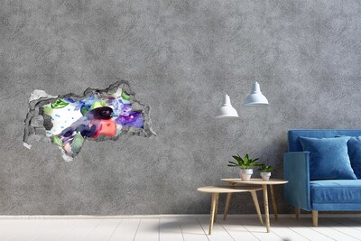 3D Wandtattoos Mauerdurchbruch Ein Vogel in einer farbenfrohen Komposition