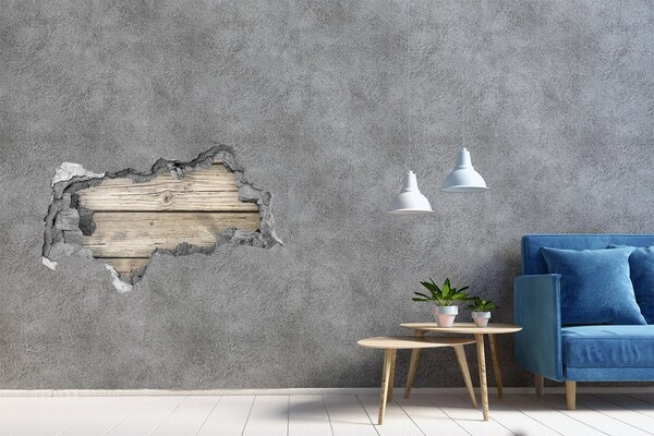 3D Wandtattoos Mauerdurchbruch Ein Holzbrett in einem Loch in der Wand