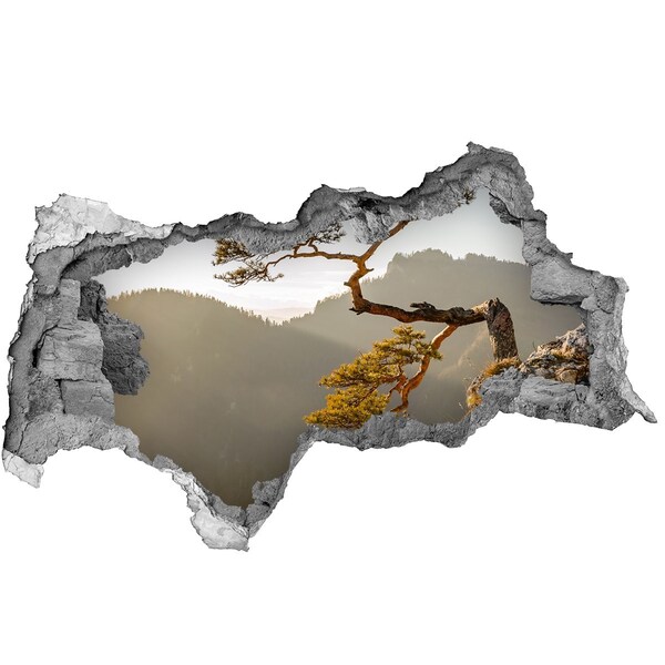 Wandbilder 3D Mauerdurchbruch Berglandschaft mit einem Baum