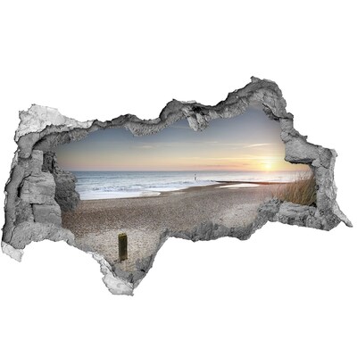 Wandbilder 3D Mauerdurchbruch Blick auf den Strand bei Sonnenuntergang