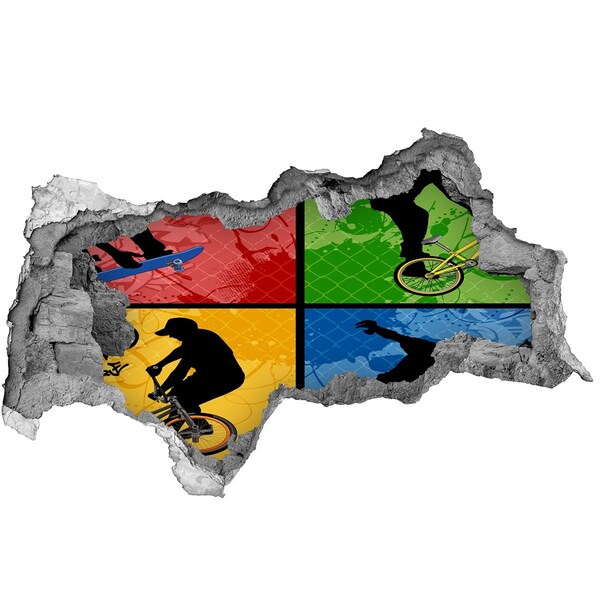 Wandbilder 3D Mauerdurchbruch Skateboarden in Aktion