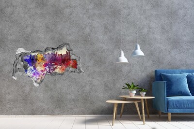 Mauerdurchbruch Aufkleber Stadtbild in einem farbenfrohen Loch