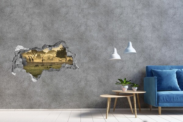 Mauerdurchbruch Aufkleber Afrikanische Savanne mit Giraffen und Zebras