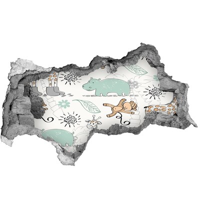 3D Wandtattoos Mauerdurchbruch Tiere im Dschungel