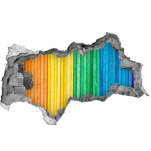 Wandbilder 3D Mauerdurchbruch Bunte Bretter in einem Loch in der Wand