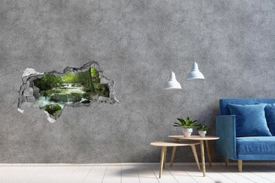 Wandbilder 3D Mauerdurchbruch Grünes Tal mit Wasserfall