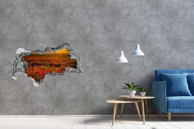 3D Wandtattoos Mauerdurchbruch Blumenlandschaft bei Sonnenuntergang