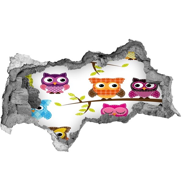 Mauerdurchbruch Aufkleber Bunte Eulen auf einem Ast