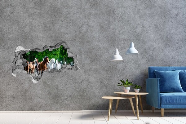 Mauerdurchbruch Aufkleber Eine Herde Pferde auf der Flucht