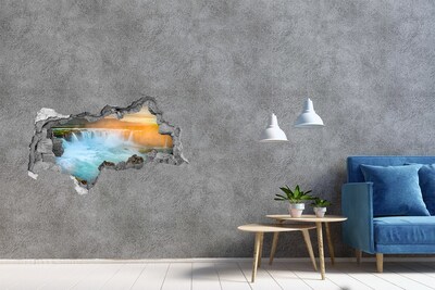 3D Wandtattoos Mauerdurchbruch Wasserfall in der untergehenden Sonne