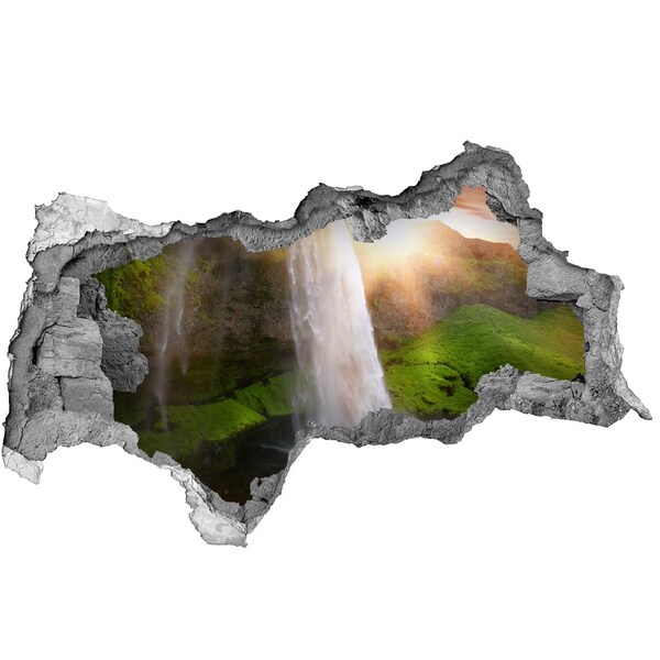 3D Wandtattoos Mauerdurchbruch Ein Wasserfall in einer grünen Landschaft